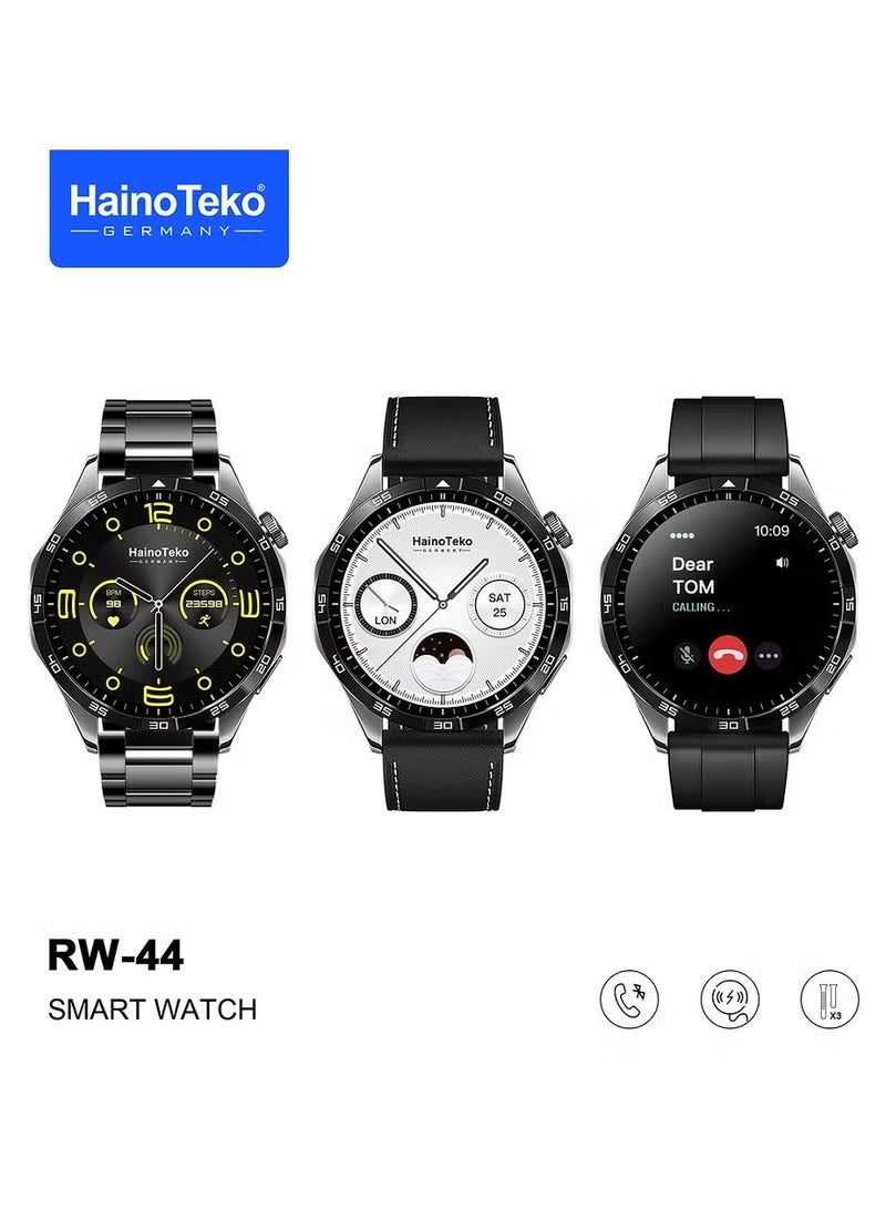 Haino Teko GT4 RW-44 Round AMOLED Smart Watch for Gents & Boys with Water-Resistant Design, Touch Screen Fitness Smartwatch, 3 Interchangeable Straps, Modern Sporty Look - Image 1